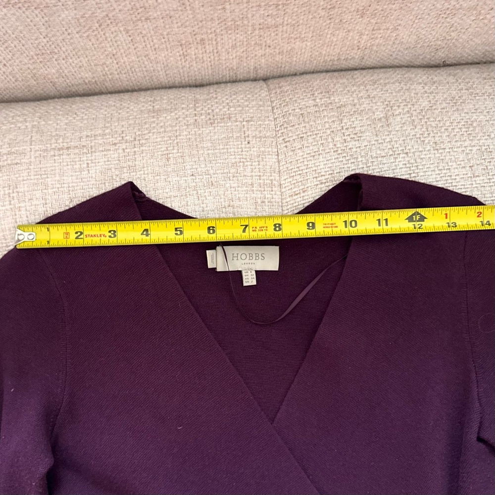 Hobbs London Plum Purple Wrap Dress Wool Blend Machine Washable Size US 2 - Picture 6 of 10